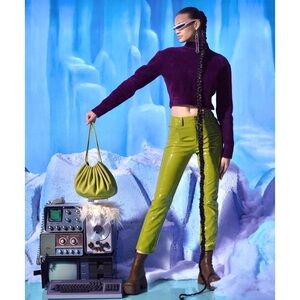 SIMON MILLER 90s Vegan Patent Leather High Rise Straight Leg Ankle Crop Pants 28